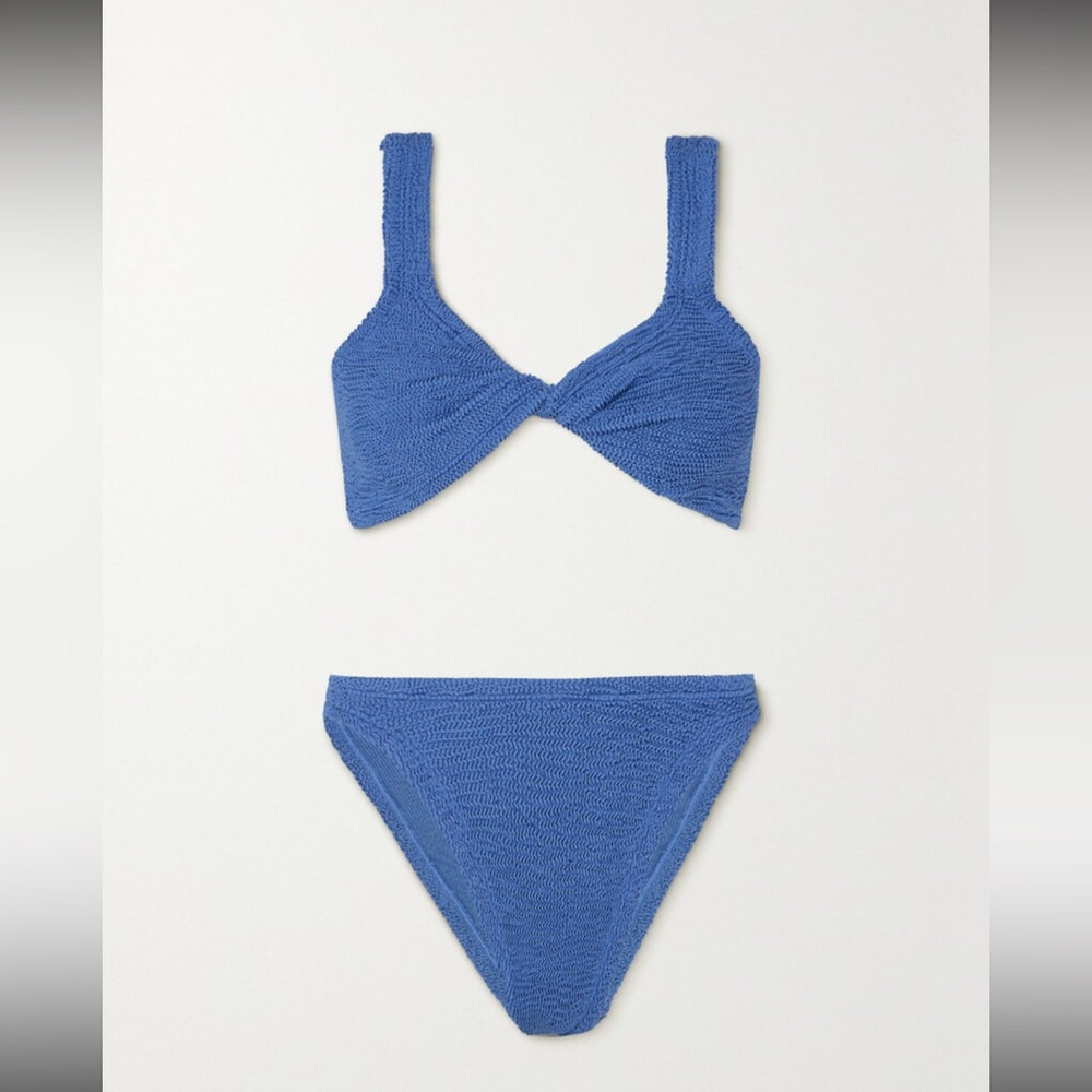 Hunza G Juno twist-front metallic denim blue bikini